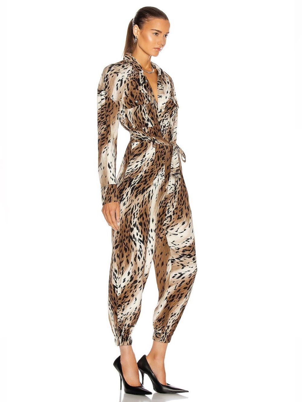 R13 Abstract Cheetah Utility Jumpsuit Small EUC Streetwear Animal Print